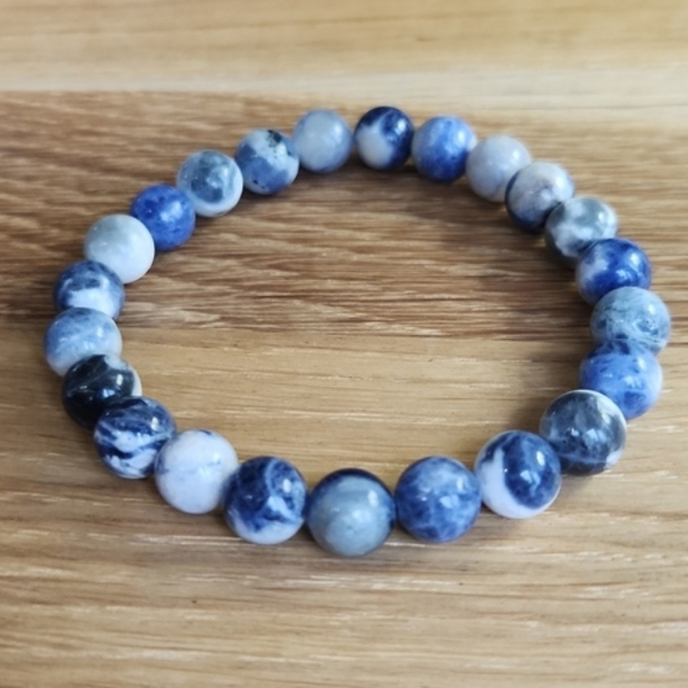 Sodalite Beaded Stretch Bracelet | Blue | Handmade - Picture 8 of 12